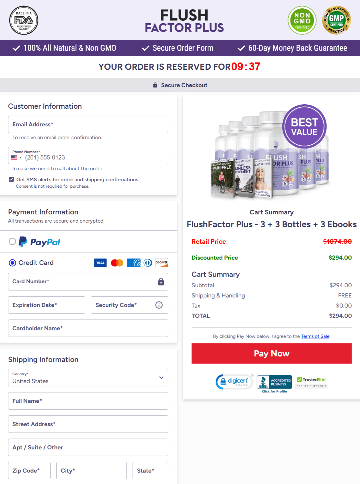 Flush Factor Plus  checkout page